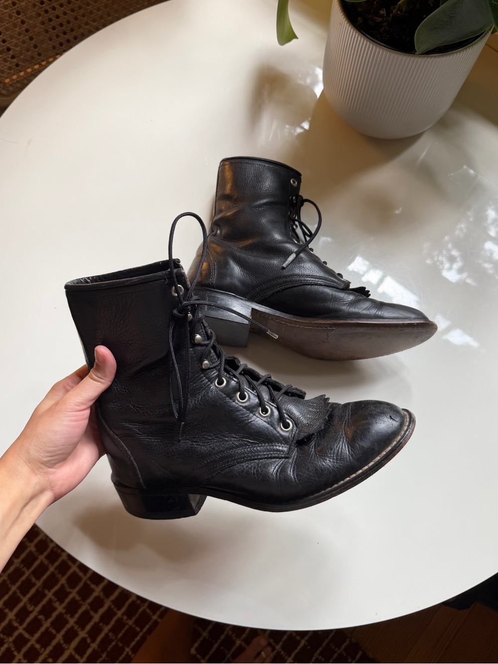 Laredo Black Leather Roper Boots